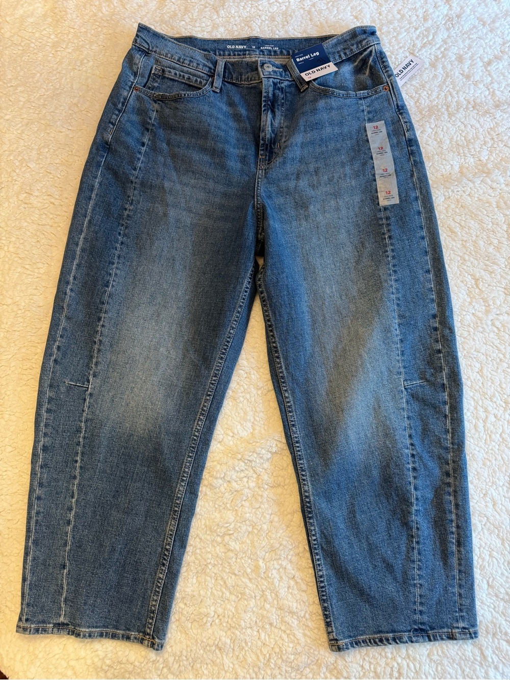 Old Navy Women's Barrel Leg High Rise Medium Blue Denim Jeans Size 12